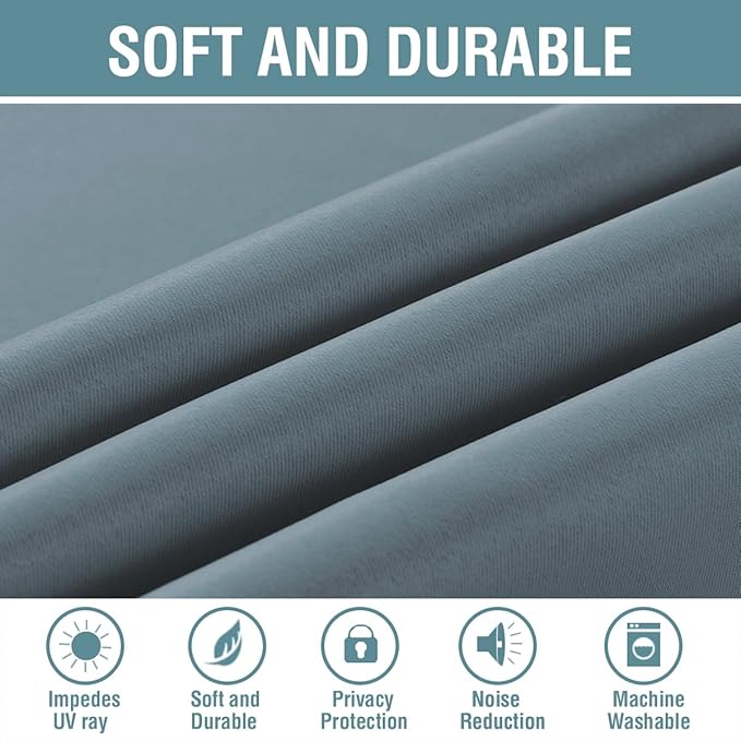 H.VERSAILTEX Blackout Curtain for Living Room Thermal Insulated Window Treatment Curtain Extra Long 108 inch Length Energy Saving Solid Grommet Top Blackout Drape, One Panel, Stone Blue，52"W x 108"L
