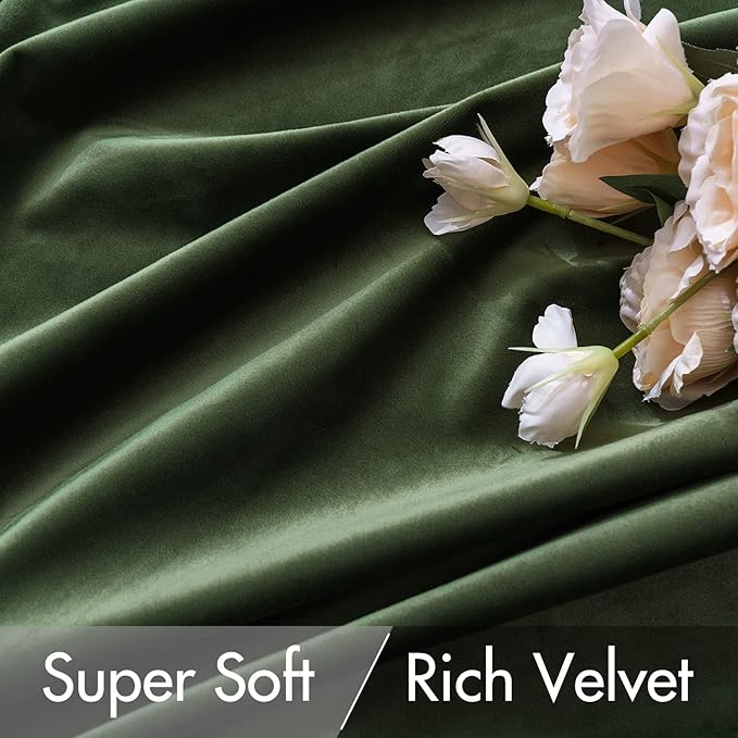 MIULEE Velvet Curtains 100 inches - Luxury Blackout Curtains for Bedroom Living Room Thermal Insulated Super Soft Window Drapes Rod Pocket & Back Tab, Olive Green, W52 x L100 inches, 2 Panels