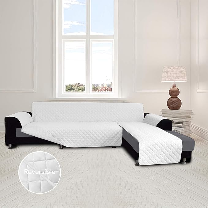 Easy-Going Sofa Slipcover L Shape Sofa Cover Sectional Couch Cover Furniture Protector Mat for Pets Dog Cat (Small, White/White)