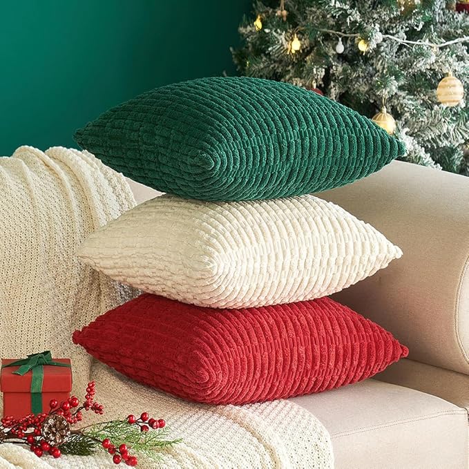 MIULEE Pack of 2 Corduroy Decorative Euro Sham Throw Pillow Covers 22x22 Inch Soft Boho Striped Pillow Covers Modern Farmhouse Home Decor for Sofa Living Room Couch Bed Cream White