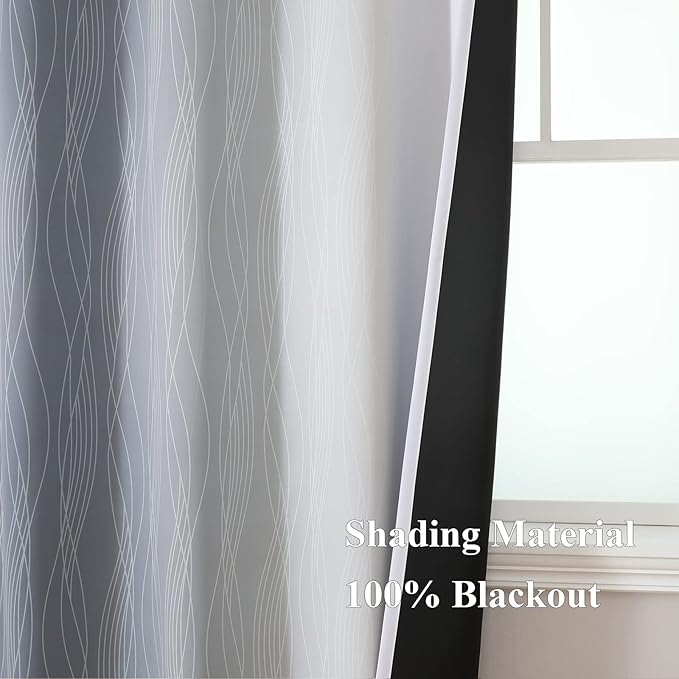 Estelar Textiler Grayish White and Grey Blackout Curtains for Living Room, Ombre Thermal Insulated Noise Reducing Blackout Drapes for Bedroom, Full Room Darkening Grommet Curtains, 52Wx54L, 2 Panels