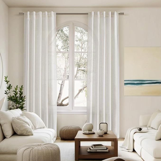 Cream Semi Sheer Linen Curtains 102 Inch Long Curtains Back Tab Rod Pocket 2 Panels Set Natural Elegant Living Room Decor Sunlight Filtering Solid Color Drapes for High Window 40x102