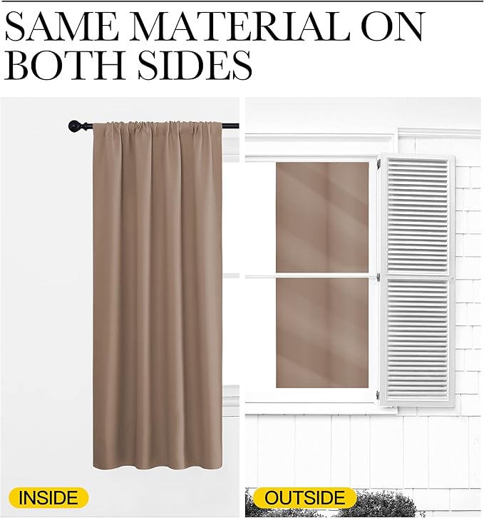 NICETOWN Kids Blackout Curtain Panels - Window Treatment Thermal Insulated Solid Rod Pocket Curtains/Drapes for Bedroom (Set of 2 Panels, 42 by 63 Inch, Cappuccino)