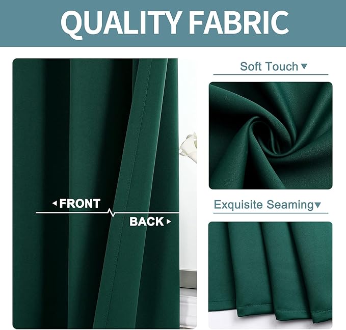 ChrisDowa Blackout Curtains 70 inches Wide for Bedroom - 2 Panels Set Extra Wide Grommet Thermal Insulated Room Darkening Curtains for Living Room (Forest Green, 70 x 63 Inch)