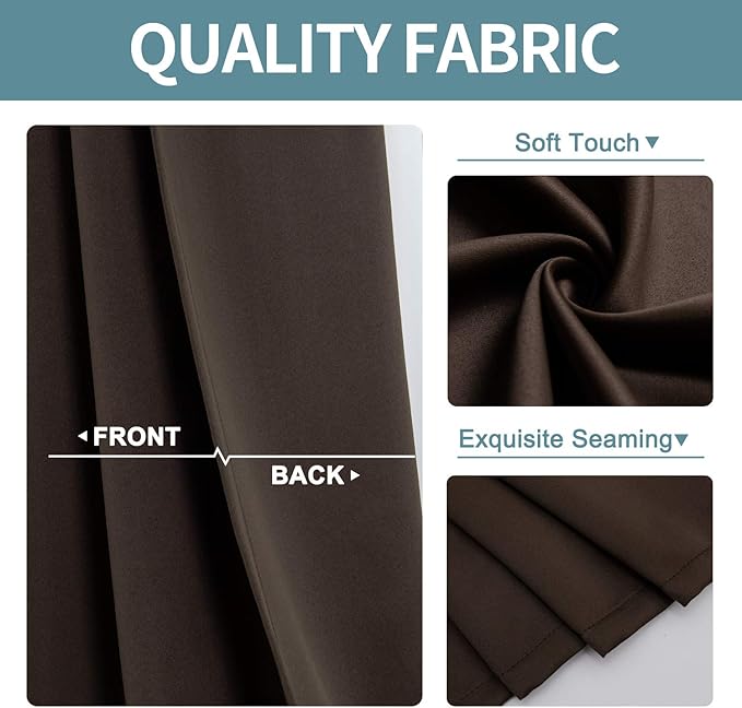 ChrisDowa Grommet Blackout Curtains for Bedroom and Living Room - 2 Panels Set Thermal Insulated Room Darkening Curtains (Brown, 52W x 72L)