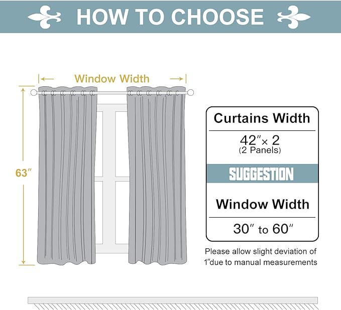 ChrisDowa 100% Blackout Curtains for Bedroom with Black Liner, 2 Thick Layers Total Blackout Thermal Insulated Grommet Window Curtains 63 Inch Length 2 Panels Set (Light Grey, 42 x 63 Inch)