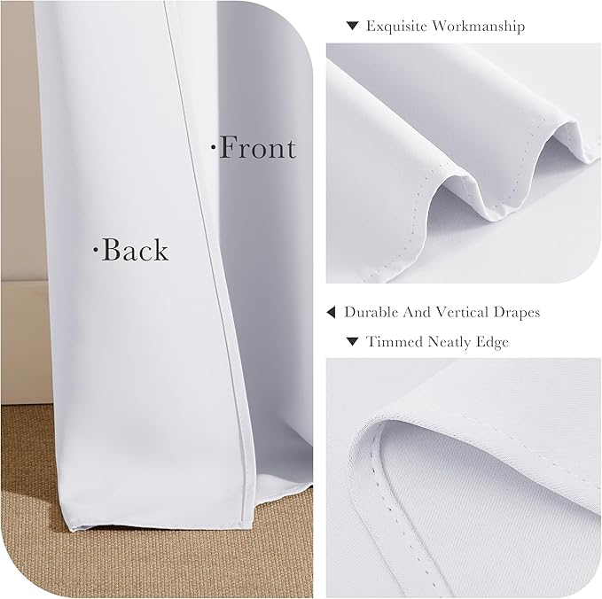 PONY DANCE 50% Light Blocking White Curtains 72 inch, Non-See-Through Window Thermal Insulated Back Tab Drapes Home Decor for Bedroom Living Room, 52 Wide by 72 Long, Pure White, Set of 2