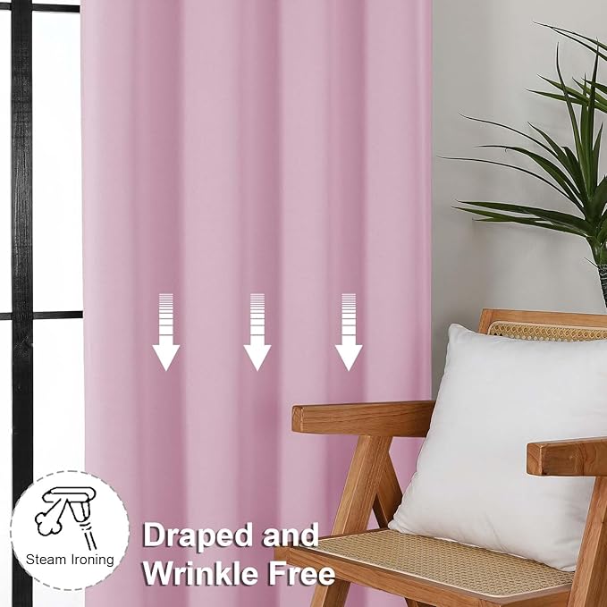 Simplebrand Ava Pink Blackout Curtains for Bedroom 96 Inches Long 2 Panels, Solid Thermal Insulated, Energy Saving Nursery Window Treatment Curtains Blackout Drapes, W40 x L96 Inch, Pink