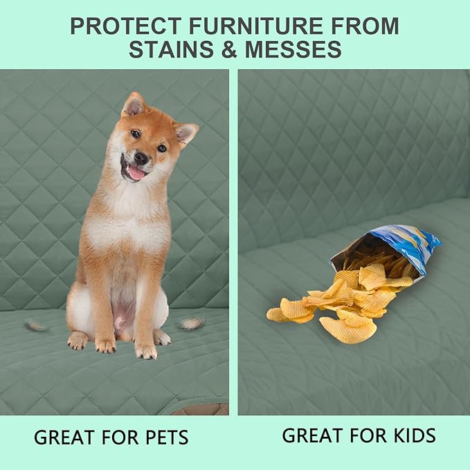 Reversible Oversized Sofa Covers Couch Cover Furniture Protector for Dogs Elastic Straps Water Resistant(XLSofa Greyish Green/Taupe)