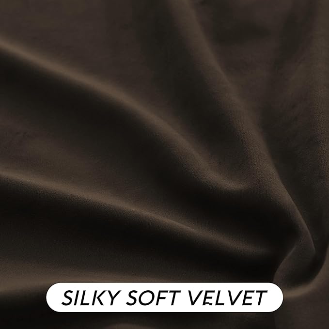 RYB HOME Brown Velvet Curtains 63 inches with Hook Belt, Soft Fabric Room Darkening Thermal Insulated Luxurious Home Decor Curtains for Living Room Bedroom, W 42" x L 63", 2 Panels Set