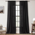 Black Linen Curtains 96 inches Long for Bedroom Back Tab Light Filtering Privacy Semi Sheer Black Curtains Living Room Boho Rustic Farmhouse Cotton Textured Gauze Curtain 2 Panel Set