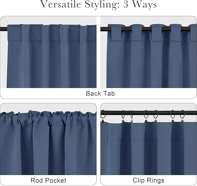 Pony Dance Blackout Curtain Panels for Kitchen, Cafe Curtains for Bathroom, Room Darkening Blackout Draperies Window Treatment Tiers, 34x30 Inch, Blue Haze, 2 Panels