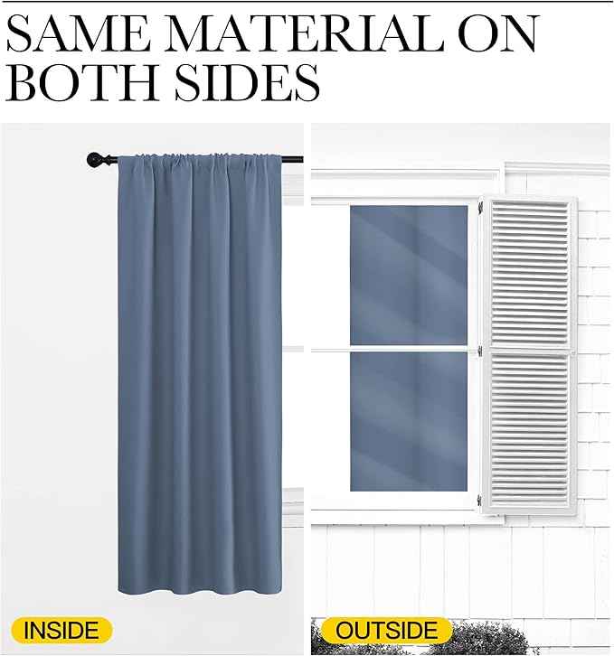 NICETOWN Blackout Curtains for Living Curtains, Window Treatment Curtains & Drapes 84 inches Long, Thermal Insulated Privacy Draperies for Bedroom (Stone Blue, 42" Wide x 84" Long, Set of 2)