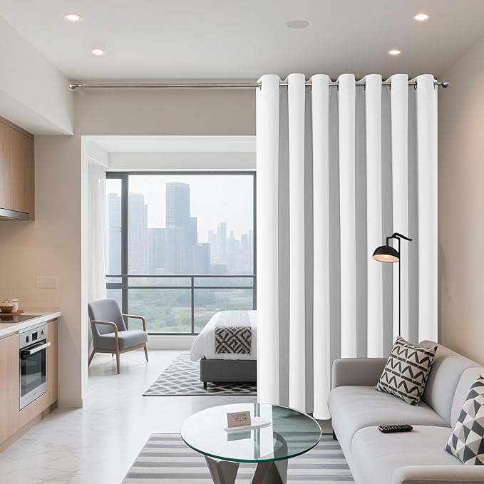 Joydeco Blackout Patio Sliding Door Curtains 108 Inches Long, Grommet Privacy Room Divider Curtains, Extra Wide Thermal Blackout Drapes for Bedroom Living Room (Pure White, 70Wx108L, 1 Panel)