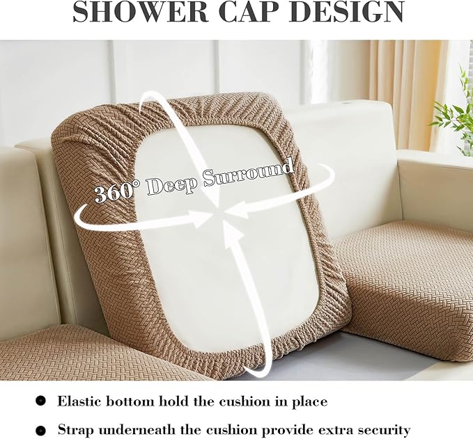 Couch Covers for 3 Cushion Sofa Pet Friendly Couch Cushion Covers Universal Sofa Covers Washable Stretch Slipcovers for Sectional Sofa (Texture Light Coffee,Large Triple Seat Cover)