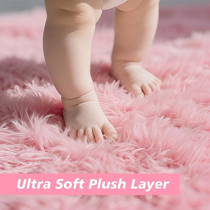 yulidayang Pink Fluffy Round Area Rugs for Bedroom,4ft Shag Circle Area Rugs for Girls Room,Non Slip Fuzzy Plush Rug for Kids Room Living Room and Dorm Home Decor Rug
