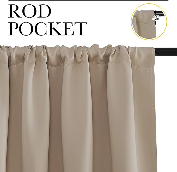 NICETOWN RV Blackout Curtains for Camper Windows, Taupe, 34" x 36", Set of 2, Kitchen Curtains, Short Blackout Drapes, Thermal Insulated Rod Pocket Window Treatment Draperies for Nursery