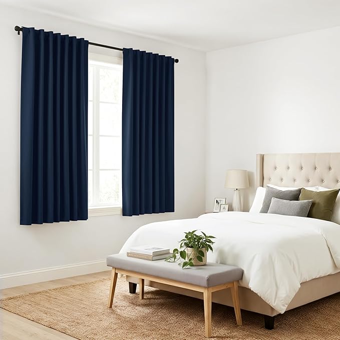 Pony Dance Short Drapesfor Kinchen, Half Drapes for Bathroom Window, Privacy Curtain Tiers for Basement Windows, loft Curtain Tiers for Bedroom, 34x36 Inch, Navy Blue, 2 Panels