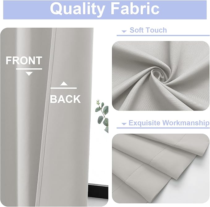 Simplebrand Ava Natural Short Blackout Curtains for Bedroom 45 Inches Long 2 Panels Set, Solid Thermal Insulated, Energy Saving Window Treatment Curtains Blackout Drapes, W40 x L45 Inch, Natural