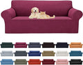 Cupuamon 2026 New Stretch Sofa Slipcovers Couch Cover for 3 Cushion Furniture Protector Sofa Covers with Elastic Bottom Jacquard Fabric Small Checks for Pets, Kids -Sofa, Wine