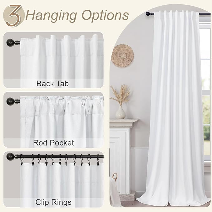 Blackout Curtains 92 Inches Long 2 Panels Set Modern Farmhouse Style Privacy Lightweight Black Out White Curtains & Drapes for Bedroom Aesthetic Dining Room Closet Door Cotton Linen Textured 92 length