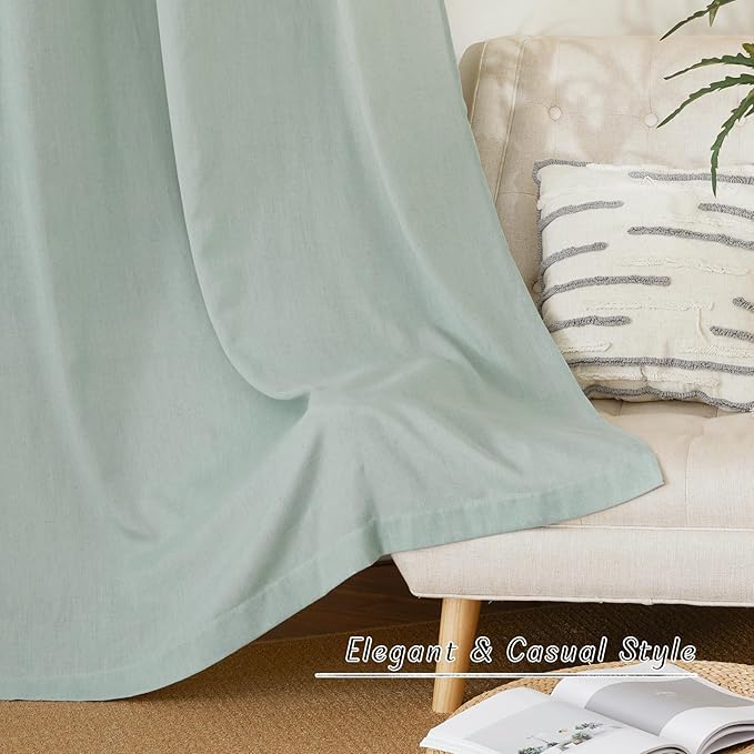 NICETOWN Linen Sage Green Curtains 96 inches Long for Living Room, Grommet Privacy Assured Linen Blend Window Treatments with Light Filtering for Living Room/Bedroom, W55 x L96, 2 Panels