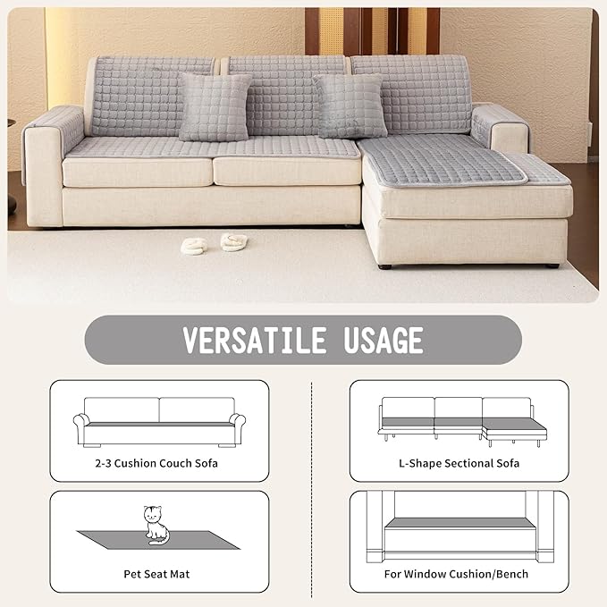 Velvet Couch Covers for Dogs, Dog Sectional Couch Covers, Pet Couchs Cover for Large Sectional, Couchs Protector for Dogs, Sectional Sofa Cover for Pet Washable(1PC,Light Grey,27.6"×94.4")