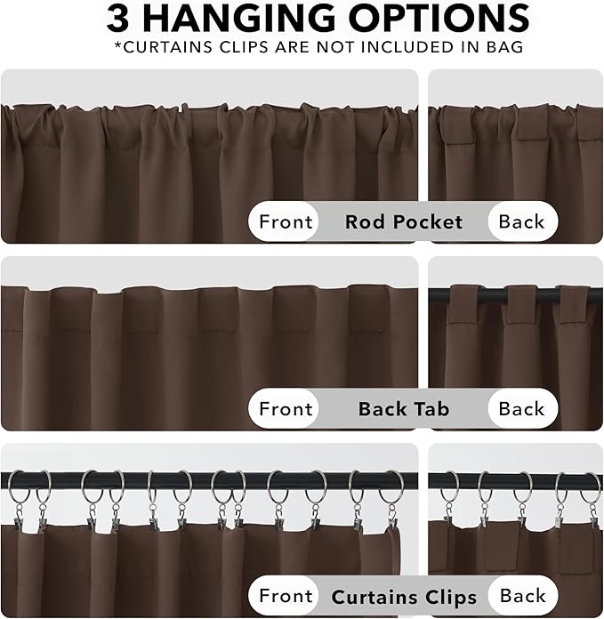 Deconovo Blackout Curtains, Thermal Insulated, W42 x L72 2 Panels, Back Tab, Machine Washable, Room-Darkening Drapes for Bedroom/Living Room Brown