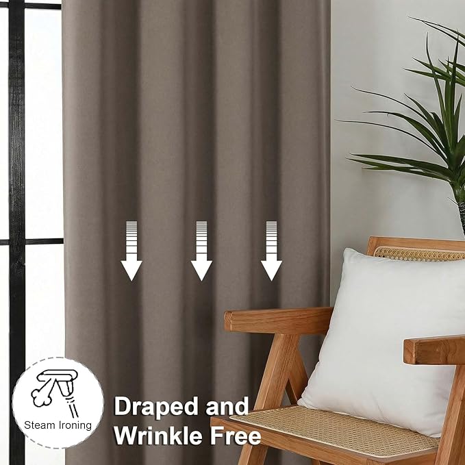 Simplebrand Latte Blackout Curtains for Bedroom 96 Inches Long 2 Panels, Solid Thermal Insulated, Energy Saving Living Room Window Treatment Curtains Blackout Drapes, W50 x L96 Inch, Latte