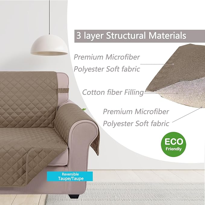 U-NICE HOME Large Sofa Cover Reversible Couch Cover for Dogs with Elastic Straps Water Resistant Furniture Protector for Pets Couch Cover for 4 Cushion Couch (Oversized Sofa, Taupe/Taupe)