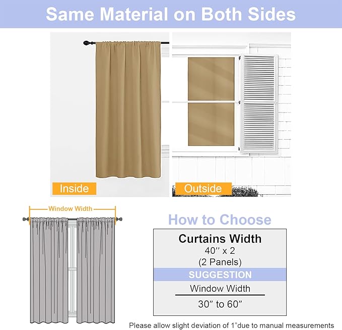 Simplebrand Ava Gold Blackout Curtains for Bedroom 84 Inch Length 2 Panels Set, Solid Thermal Insulated Privacy Living Room Window Treatment Curtains Blackout Drapes, W40 x L84 Inch, Gold