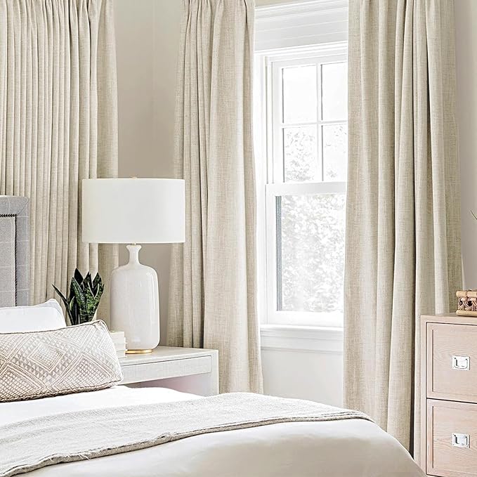 MIULEE 100% Blackout Linen Textured Curtains for Bedroom Solid Thermal Insulated Cream Grommet Room Darkening Curtains & Drapes Luxury Decor for Living Room Nursery 52 x 72 Inch (2 Panels)