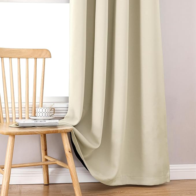 ChrisDowa 100% Blackout Curtains 95 inch Long for Bedroom with Black Liner, 2 Thick Layers Total Blackout Thermal Insulated Grommet Window Curtains 2 Panels Set (Light Beige, 52 x 95 Inch)