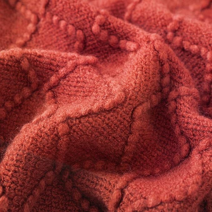 BOURINA Rust Throw Blanket 50 x90 Inches Textured Solid Soft Sofa Throw Bed Runner Knitted Decorative Blanket