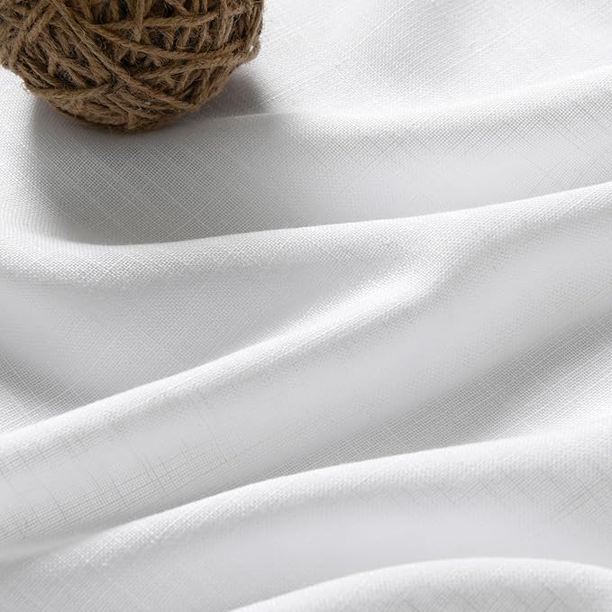 Nanspring White Linen Curtains 109 Inches Long for Living Room Light Filtering Semi Sheer Linen Drapes Ceiling to Floor for Large Window 2 Panels Set Extra Long Back Tab Curtains Farmhouse 52x109