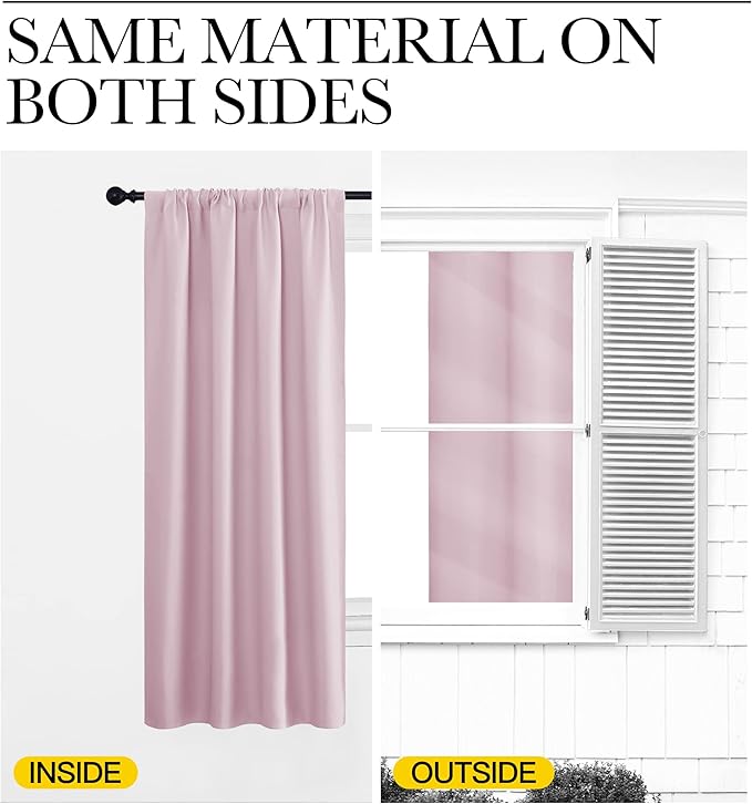 NICETOWN Window Curtains for Bedroom, Baby Pink, 2 Panels, W42 x L48 -Inch, Home Decoration Thermal Insulated Rod Pocket Blackout Blinds & Drapes for Small Windows