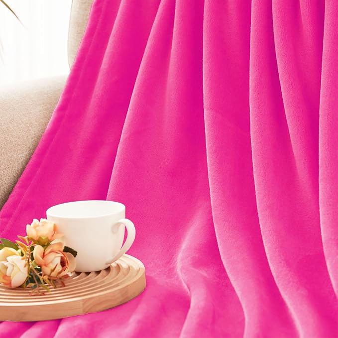 Exclusivo Mezcla Fleece Blanket King Size for Bed, Super Soft and Warm, All Season, Cozy, Plush, Lightweight, 90x104 Inches, Hot Pink