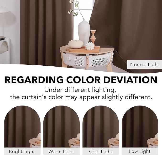 Deconovo Blackout Curtains, Thermal Insulated, W42 x L63 2 Panels, Back Tab, Machine Washable, Room-Darkening Drapes for Bedroom/Living Room Brown