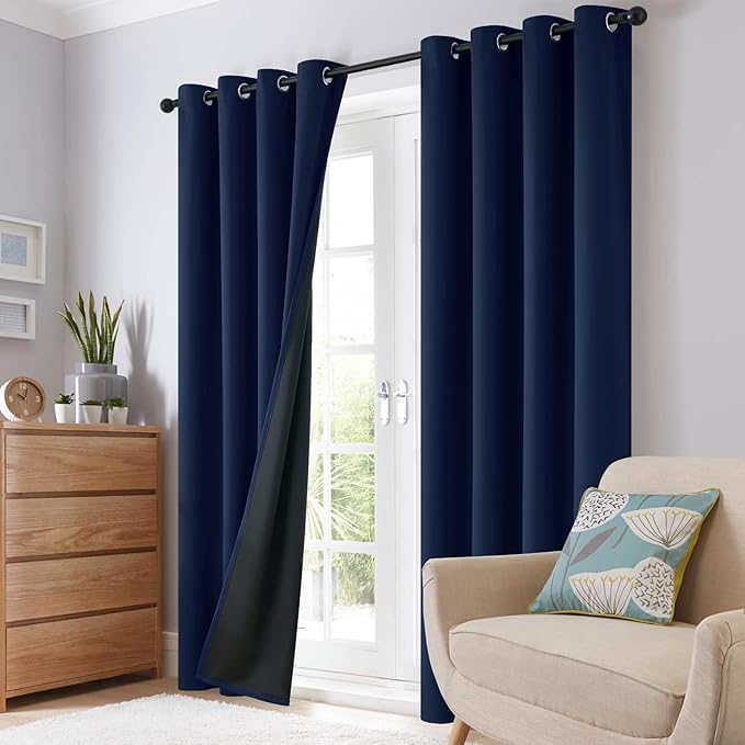SimpleHome 100% Blackout Curtains for Bedroom,Thermal Insulated Grommet Window Drapes Room Darkening Navy Blue Curtains for Living Room with Black Back,52 x 84 Inch,2 Panels