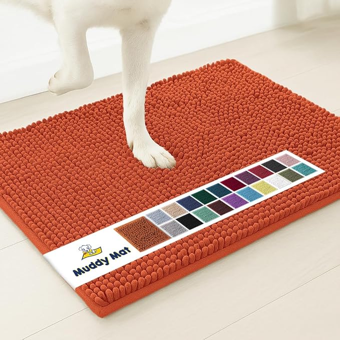 Muddy Mat® | Super Absorbent Door Mat Indoor, Microfiber Quick Dry Chenille Entryway Rug, Non-Slip Front Door Mat, Indoor Mats for Entryway, Machine Washable Pet Rug, Orange 28"x18"