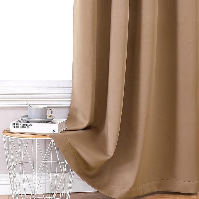 ChrisDowa 100% Blackout Curtains 72 inch Long for Bedroom with Black Liner, 2 Thick Layers Total Blackout Thermal Insulated Grommet Window Curtains 2 Panels Set (Cappuccino, 42 x 72 Inch)