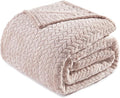 Exclusivo Mezcla Fleece Queen Size Blanket for Bed, 90x90 Inches Soft Cozy Jacquard Flannel Blankets, Lightweight Fuzzy Plush Warm for Women, Camel