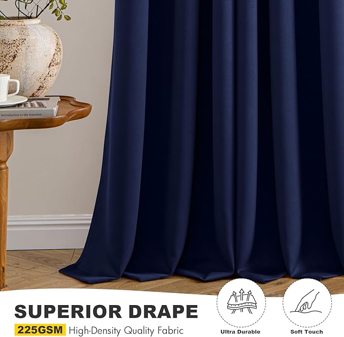 MIULEE Navy Blue Blackout Curtains for Bedroom Living Room 84 Inches Long 2 Panels, Thermal Insulated Room Darkening Drapes Solid Grommet Noise Reduction Light Blocking Window Treatments 50x84 Inch