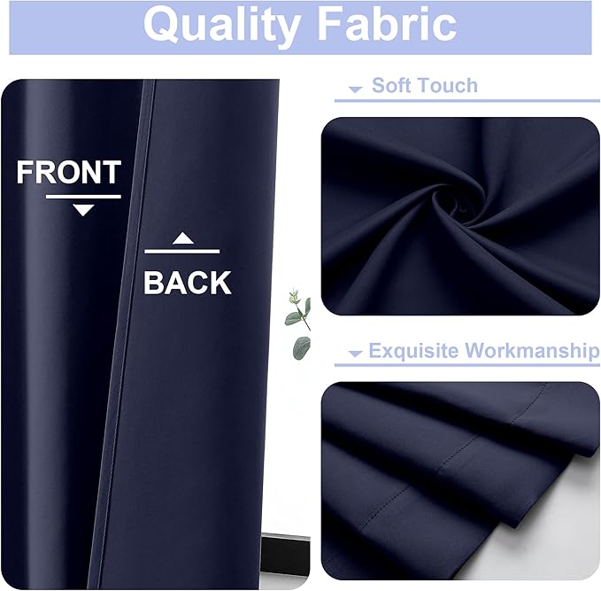 Simplebrand Ava Navy Blue Blackout Curtains for Patio 108 Inches Long 2 Panels Set, Solid Thermal Insulated Room Darkening Rod Pocket Window Treatment Curtains Blackout Drapes, W50 x L108