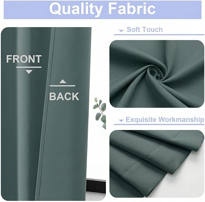 Simplebrand Ava Dark Green Blackout Curtains for Bedroom 90 Inches Long 2 Panels Set, Solid Privacy Energy Saving Living Room Window Treatment Curtains Blackout Drapes, W50 x L90 Inch, Dark Green