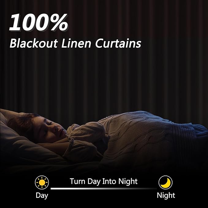 Guken White 100% Blackout Linen Curtains 102 Inch Length 2 Panels Set for Living Room Bedroom Back Tab Rod Pocket Thermal Insulated Black Out Drapes Room Darkening Farmhouse Window Curtains,52x102
