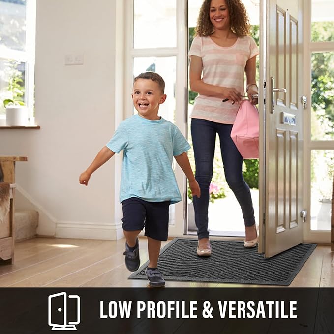 HIYARD Sturdy Front Door Mat, Absorbent Muddy Dirt Resist Welcome Door Mats Outdoor Indoor, Stain and Fade Resistant, Non-Slip Backing Entry Mat Low Profile Doormat for Entryway, 36×24, Grey