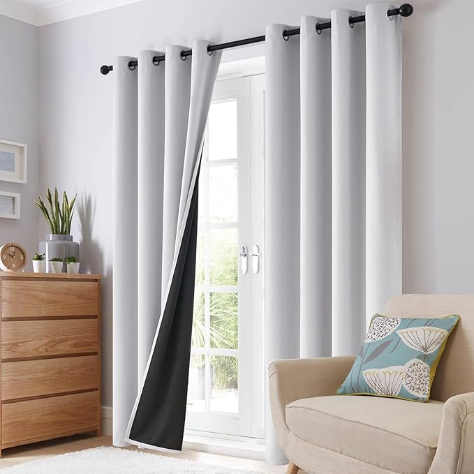 SimpleHome 100% Blackout Curtains for Bedroom,Thermal Insulated Grommet Window Drapes Room Darkening White Curtains for Living Room with Black Back,52 x 84 Inch,2 Panels