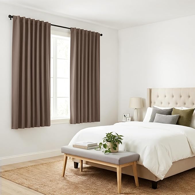 PONY DANCE Blackout Curtains Set - Short Window Curtain Draperies Thermal Insulated Home Decoration Energy Saving Back Tab/Rod Pocket Panels for Bedroom, 42-inch by 30-inch, Mocha, 2 PCs