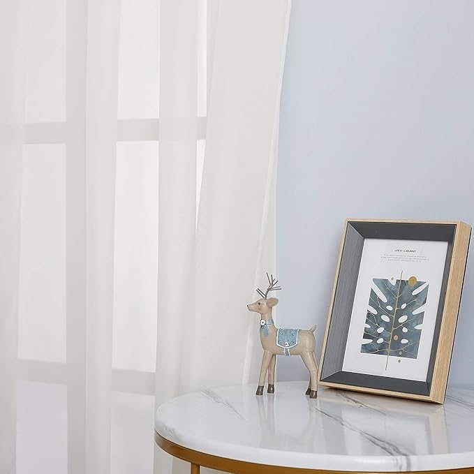 NICETOWN Patio Door Sheer Curtains 96 inch Length, Ring Top Voile Textured Airy Sheer Curtains and Drapes Elegant for Bedroom/Living Room Home Decor, Beige, 54 inch Wide, 2 Panels